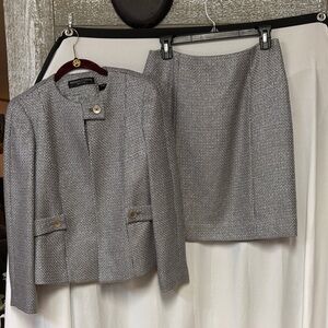Dana Buchman Gray and Silver Textured Jacket and skirt